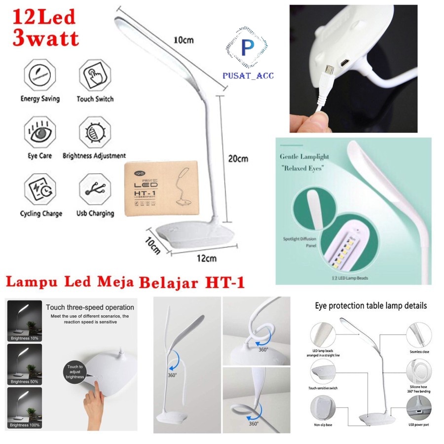 HT01- Lampu Belajar Fleksibel Portable LED 3 Mode 3W