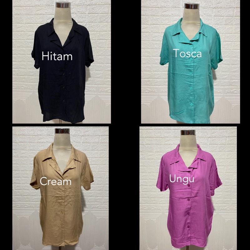 HAWAII SHIRT KEMEJA WANITA KATUN RAYON POLOS LENGAN PENDEK KERAH HEM KANCING TANGAN ALLSIZE GROSIR-3