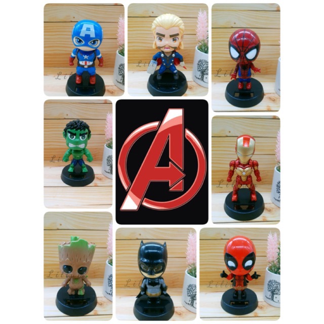 Pajangan dashboard mobil Avenger solar power ironman thor spiderman hulk deadpool groot marvel