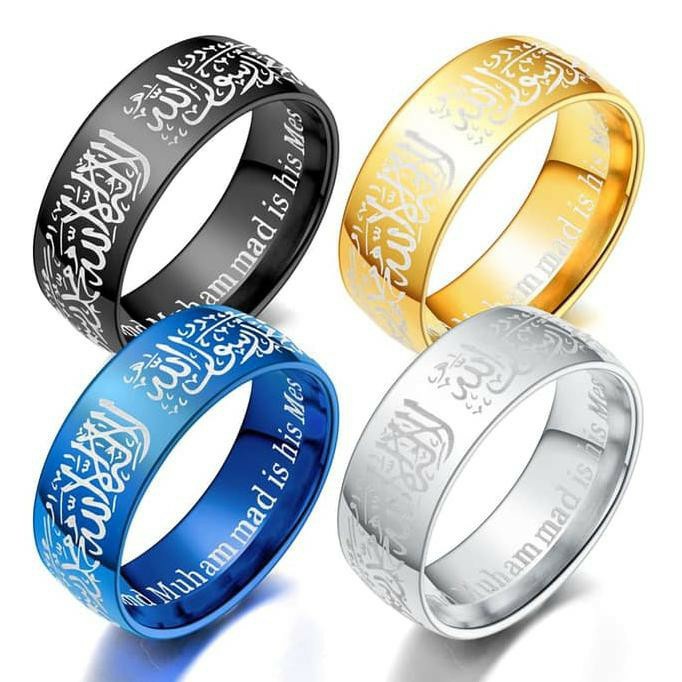 Cincin Muslim Ukiran Lafadz Arab KALIMAT syahadat pria wanita Arab NABI Rasul Muhammad Islam