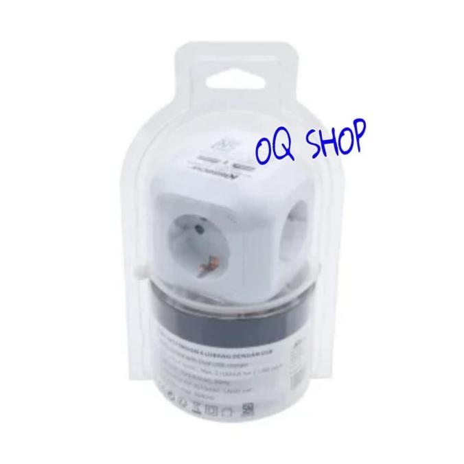 siap kirim] KRISBOW STOP KONTAK KUBUS 4 SOKET DENGAN 2 PORT USB - PUTIH