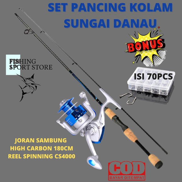 Promo COD Set Pancing Kolam Sungai Joran Reel Mata Kail Stik 180CM Katrol CS4000 Gulungan Pancing De