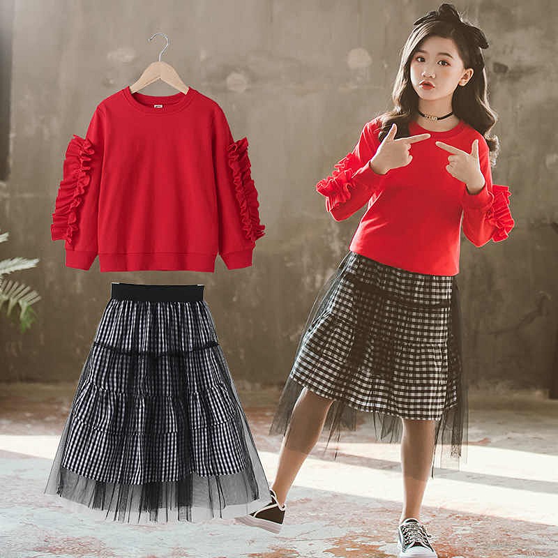 Setelan Rok Anak Teenager Cherry Red With Black Tutu