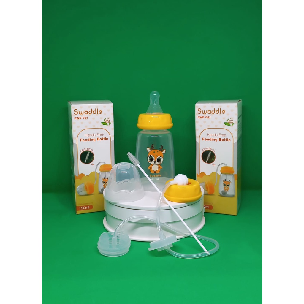 BOSU374 SWADDLE FEEDING BOTTLE HANDS FREE SWB601  WITH STRAW / LUSTY BUNNY FEEDING BOTTLE HANDS FREE 240ML BOTOL SUSU BAYI tanpa megangi adb2416