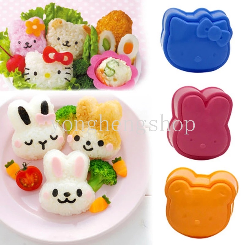 3pcs / Set Cetakan Sushi / Onigiri / Bento Bentuk Kartun Beruang / Kelinci DIY Untuk Anak