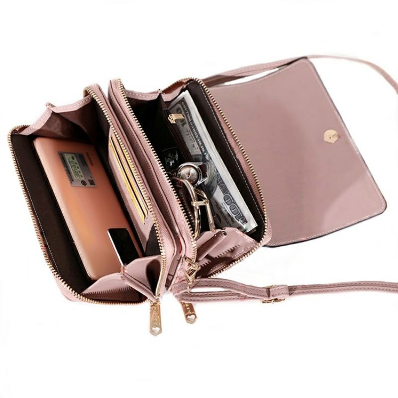 DW15 Dompet Wanita Selempang Sling Bag Mini 2 Resleting Serba Guna