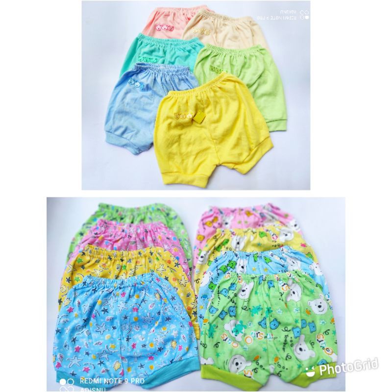 Celana Pendek Bayi Katun Dobel Knit Polos Dan Full Print 0-6 Bulan