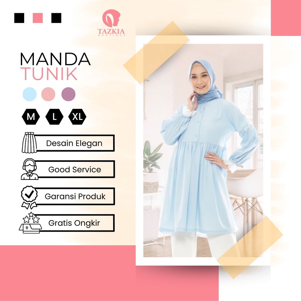 Manda Tunik - Atasan Baju Tunik Midi Dress Wanita Muslim Remaja Dewasa Terbaru - Baju Ootd Wanita Kekinian 2022