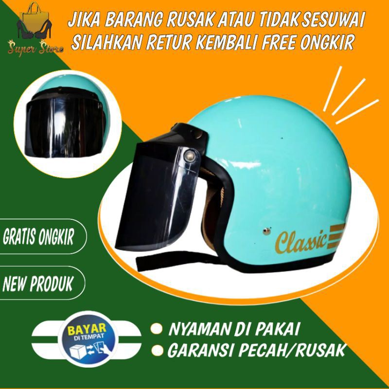 Helem Helm Cargloss Jpn Bogo Retro Carglos Motor Sni Classic Kaca Datar full Leher Dewasa Ori z06