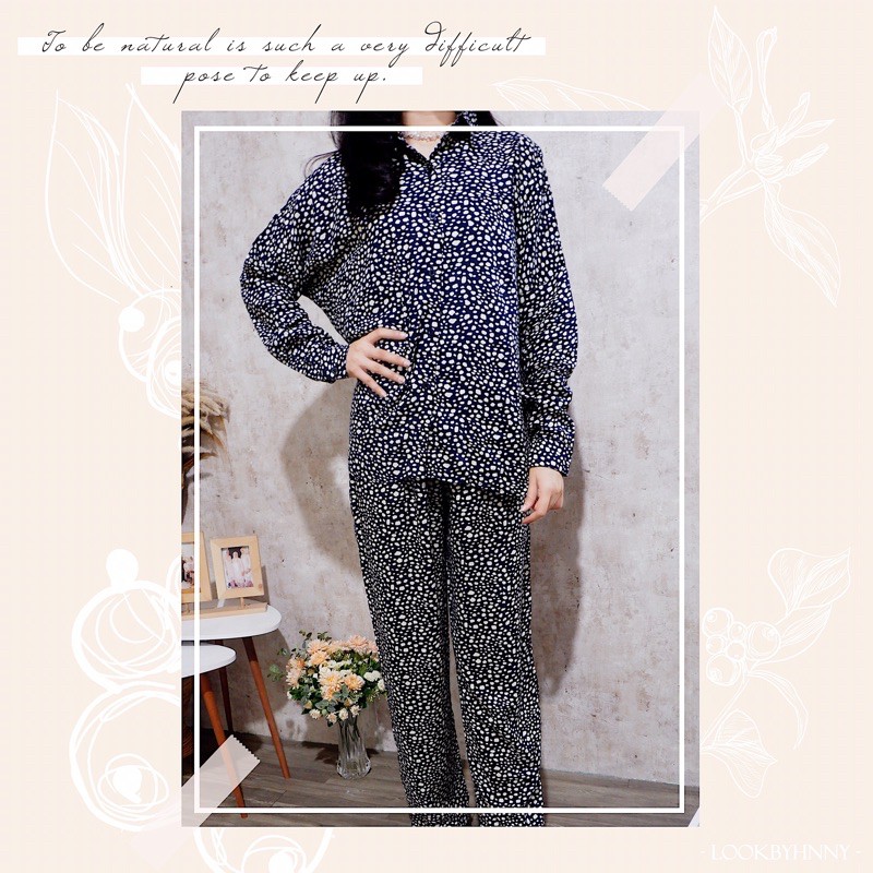  Cloe  Navy Set Kemeja Pajamas Shopee Indonesia