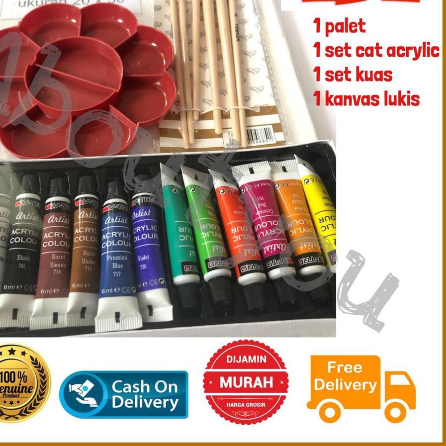 

BARU PAKET LUKIS KOMPLIT 4 in 1 KANVAS Besar Cat Akrilik Palet Kuas Set Melukis Lengkap..