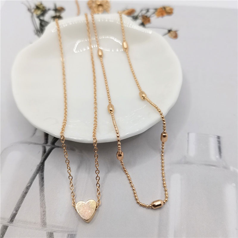 Kalung Klavikula Multi-Lapisan Kalung Berbentuk Hati Wanita Fashion Liontin Perhiasan