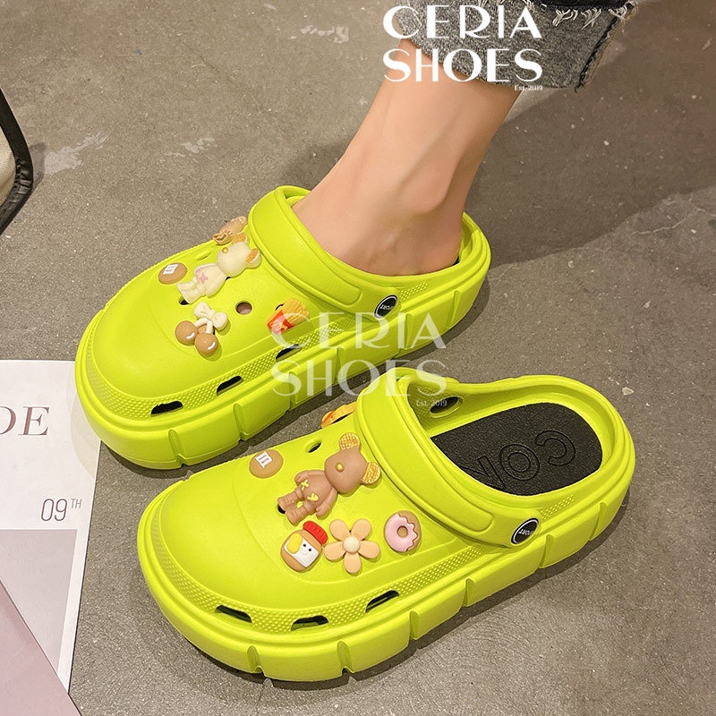 EVA Ringan Sandal Slop Wanita Import Clog Slip On Bangkok Rubber Spons Super Soft Anti Slip Empuk Accesoris Jibbitz Bear Slipper Summer 908-2