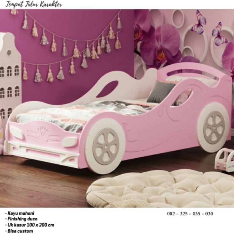 Tempat Tidur Anak Perempuan Karakter Mobil, Kasur Anak Cewek Bentuk Mobil, Ranjang Anak Model Mobil
