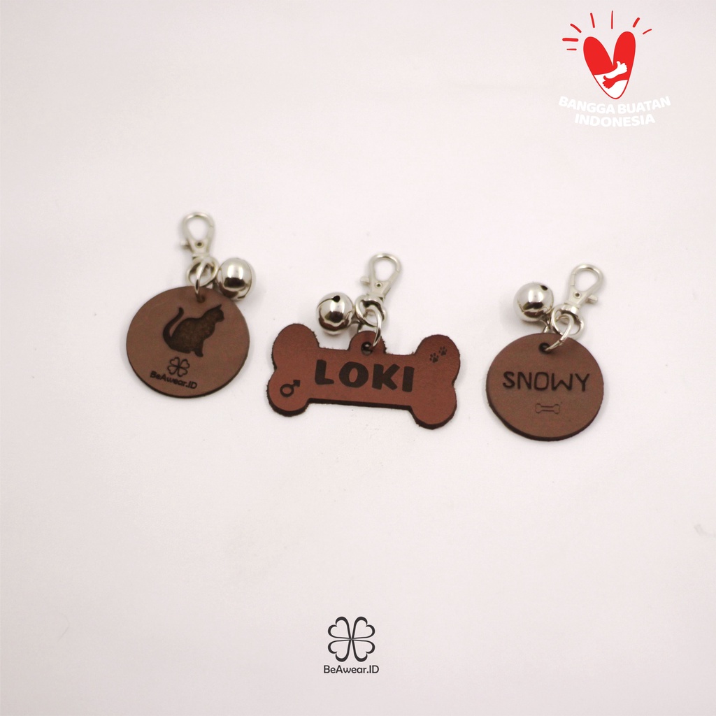 Tag Nama Hewan Anjing Custom / Lionting Nama Kalung Anjing Bahan Kulit Asli Tebal Gratis Lonceng Pengait / Name Dog Cat Pet