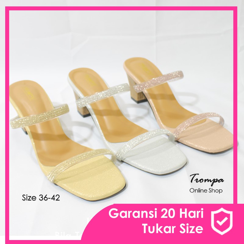 Fashionable Sandal Heels Wanita 7cm Sandal Pesta Wedding Simple Jelly Glitter KH4