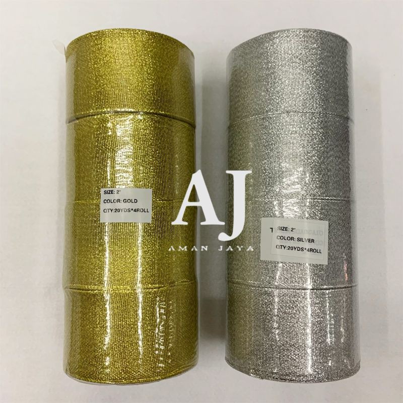 

Pita Emas Perak 2 Inch / 5 cm / Pita Glitter Metalik Gold Silver