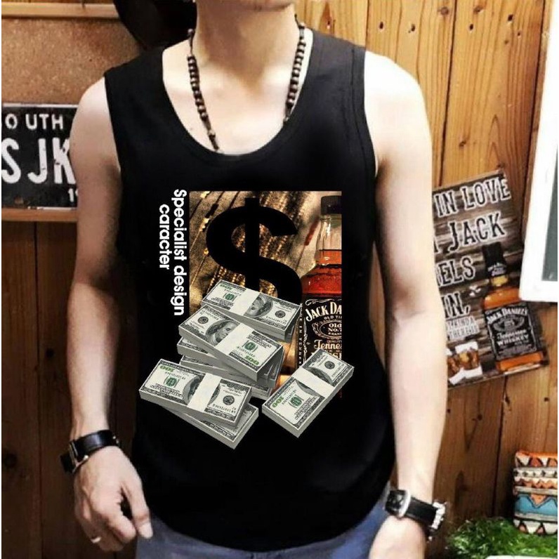 NEL-FASHION SINGLET KAOS DISTRO/T-SHRIT SINGLET GAMBAR UANG DOLAR