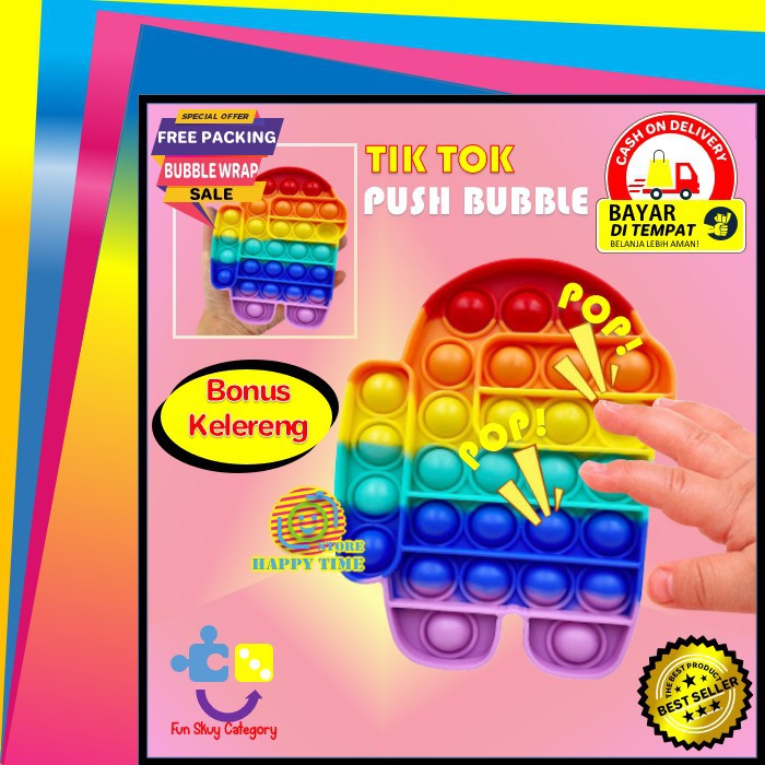 Mainan Tiktok Viral Push Pop It Fidget Bubble Among Us Penghilang Stress Permainan Keluarga