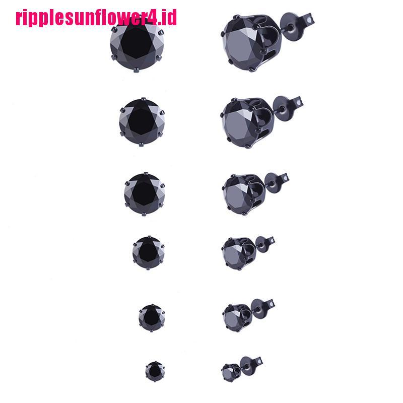 6 Pasang Anting Tusuk Bentuk Bulat Bahan Stainless Steel Warna Hitam Ukuran 3mm - 8mm Untuk Pria