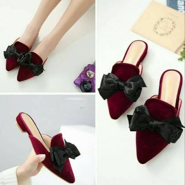 SEPATU WANITA PITA TUTONG BUSTONG SLOP SUEDE MODEO IMPORT KOREA
