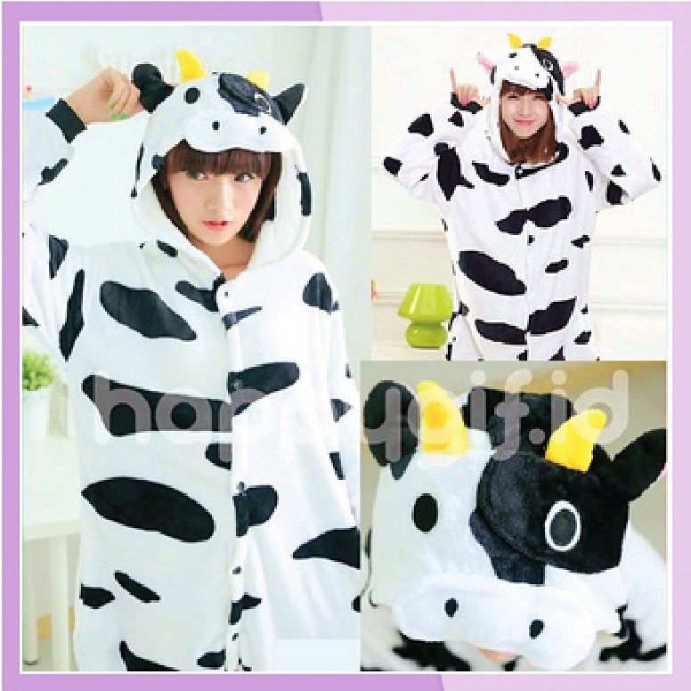 BAJU TIDUR KOSTUM ONESIE KIGURUMU PIYAMA UNIK DEWASA KARAKTER - SAPI COW