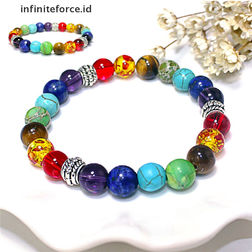 Infiniteforce.id Gelang Tangan Unisex Dewasa Manik Batu Alam 7 Chakra Penyembuhan Balance