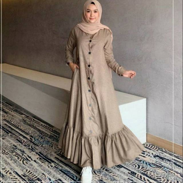 Peoni maxi dress wanita ukuran S.M .L. XL gamis Haura dress