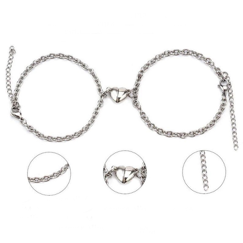 2pcs Gelang Rantai Magnet Bahan Stainless Steel Gaya Punk Untuk Wanita