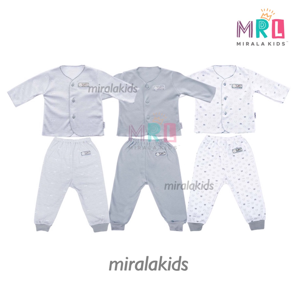 Fluffy Setelan Baju Panjang Celana Panjang Abu Grey Series - Fluffy Baju Bayi SNI