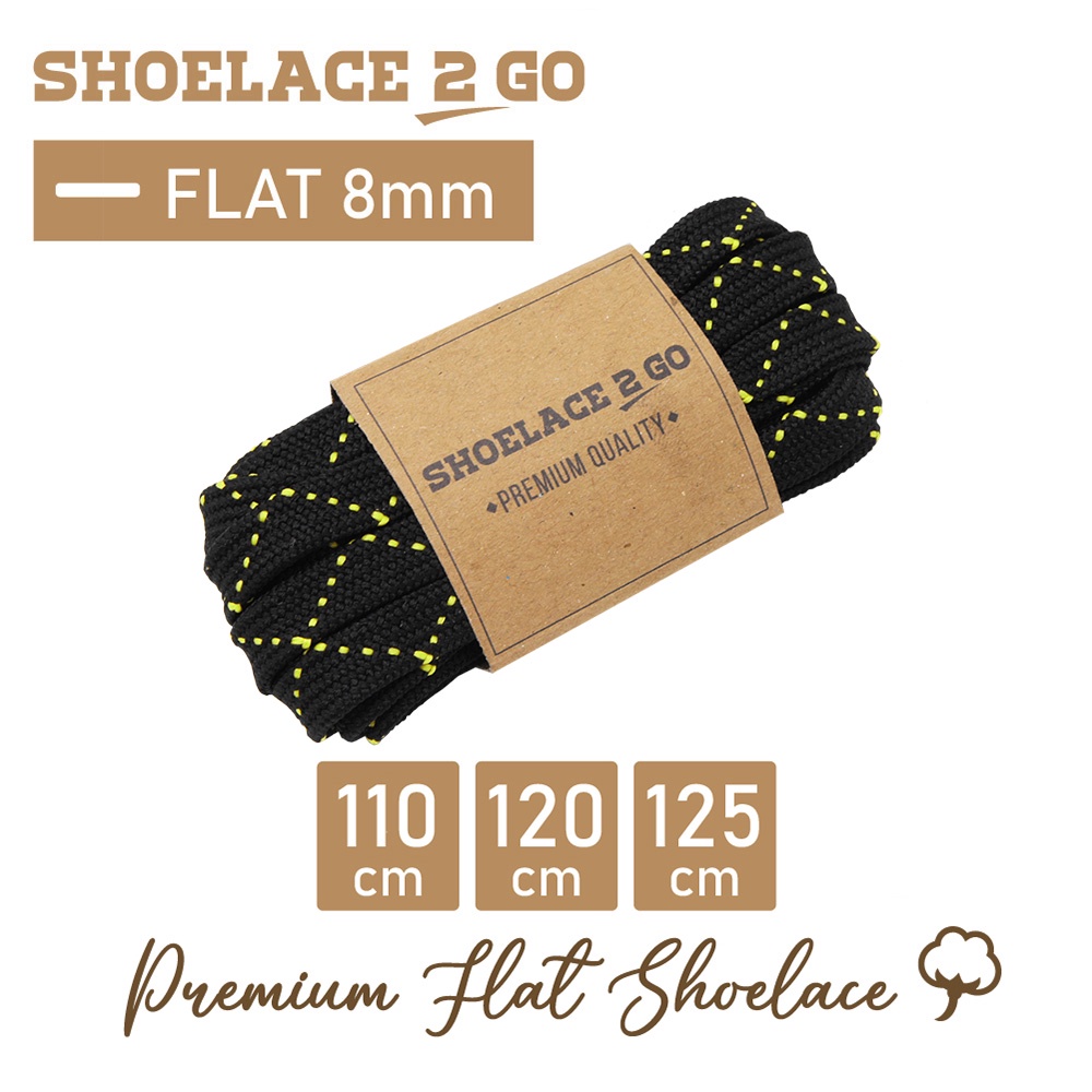 SHOELACE 2 GO PREMIUM TALI SEPATU MOTIF GEPENG PIPIH FLAT - N15 BLACK YELLOW ZIGZAG - 110CM 120CM 125CM