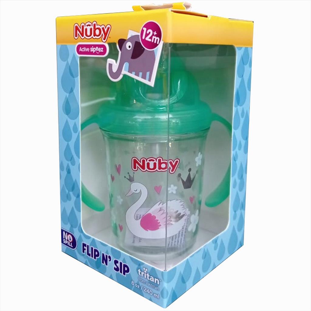 NUBY 126318 240 ml Tritan Flip it Glitter Green Swan Botol