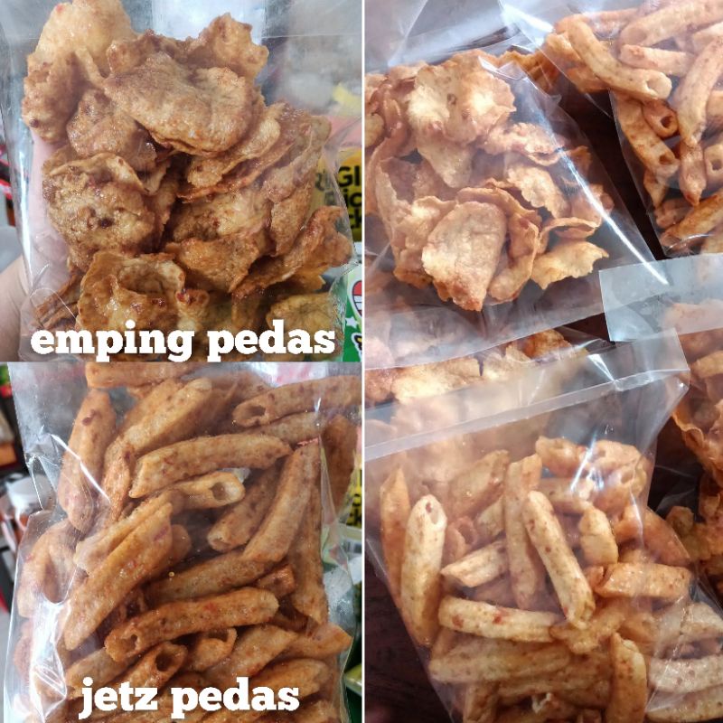 

snack cemilan emping pedas manis jetz pedas manis