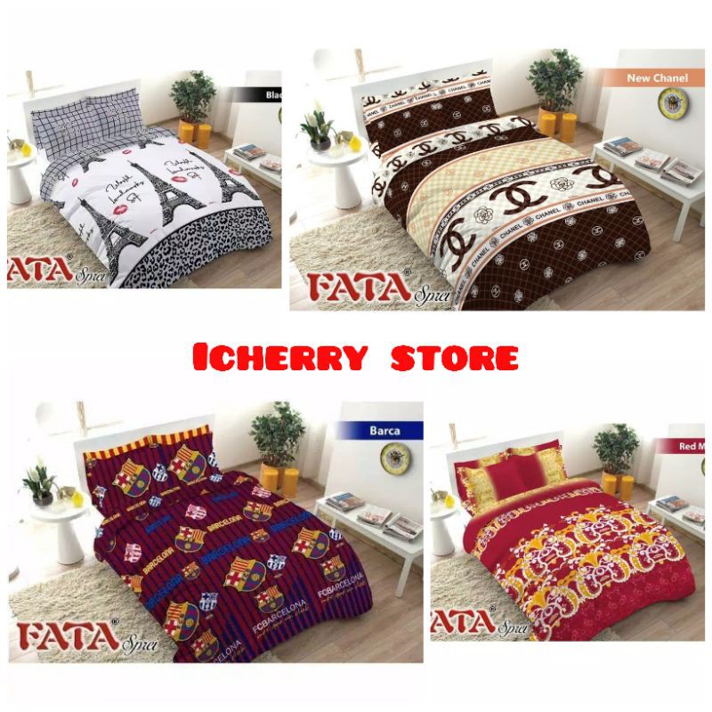 Sprei Fata 3D Single Queen King 120 160 180 Motif Black Paris, New Brown Chanel, Red Majesty, Malibu