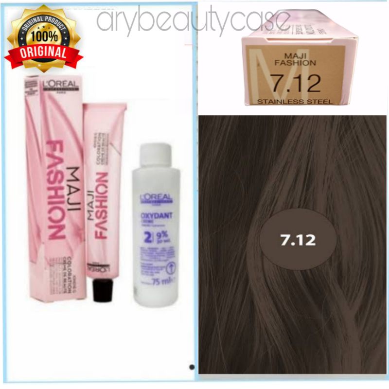loreal majifashion 7.12 cat rambut + oxidant pewarna rambut maji fashion