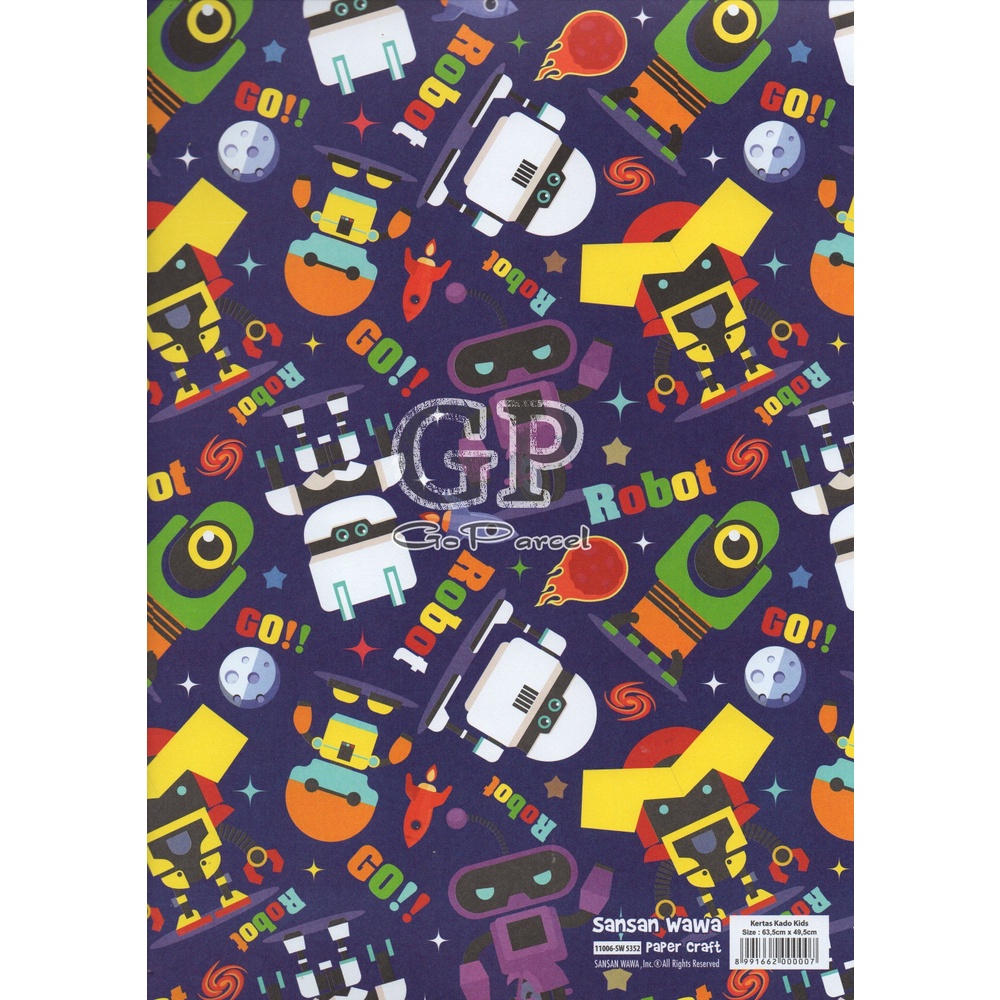 ( 5 Lembar ) BOYS SANWA - KERTAS KADO PILOT PIRATE ROBOT PLANE SANWA  - GIFT WRAP PAPER SANSAN WAWA BAJAK LAUT PESAWAT ROBOT BOY PIRATES