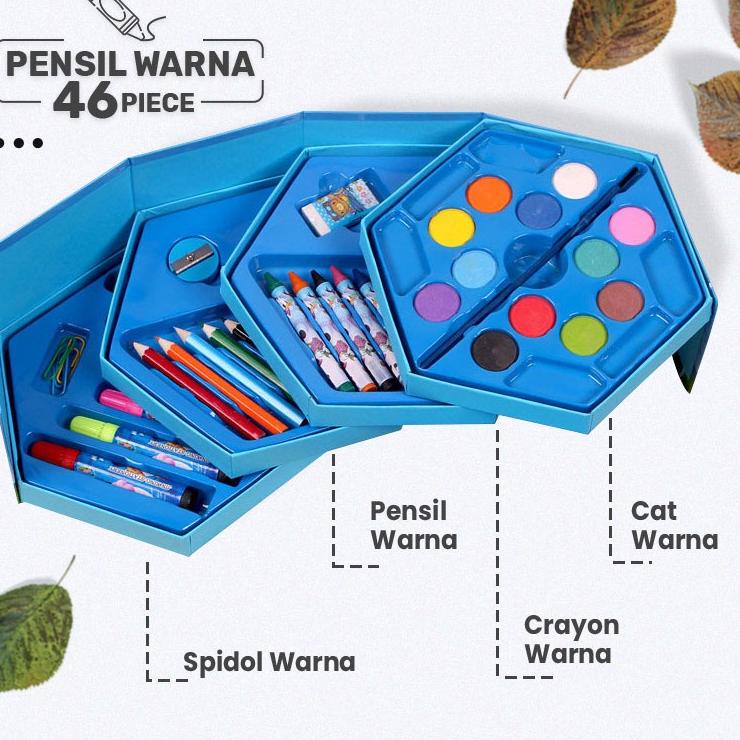

Dijamin Asli Crayon Set Isi 46 Pensil Warna Spidol Cat Air Alat Lukis Mewarnai Kartun Anak
