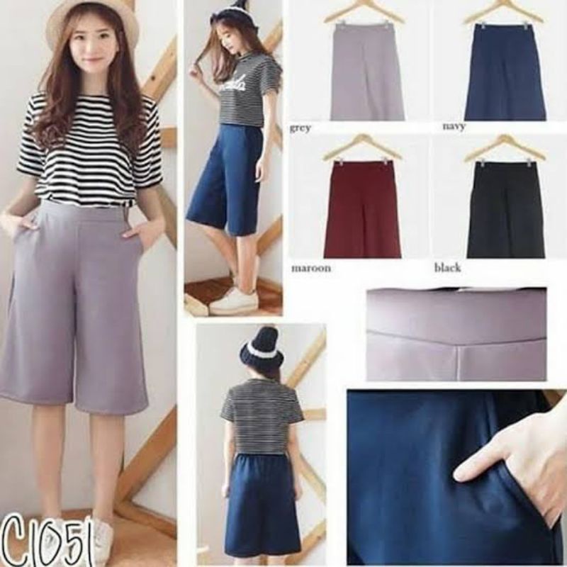 CELANA KULOT PENDEK 7/8 POLOS WAFEL CREPE BAWAH LUTUT/CELANA SANTAI WANITA/CELANA PENDEK WANITA