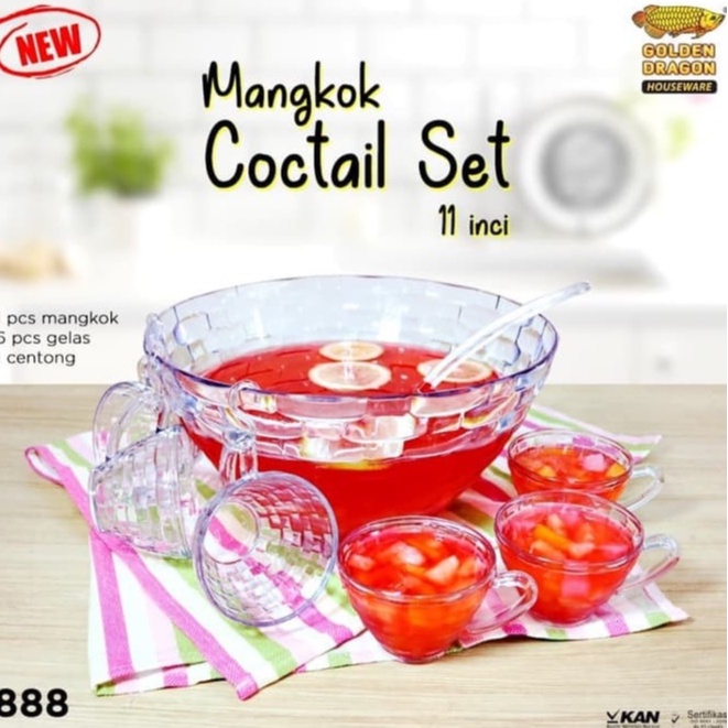 Arwana Houseware Mangkok Cocktail Set Plastik 11 Inch 888 - Golden Dragon Houseware