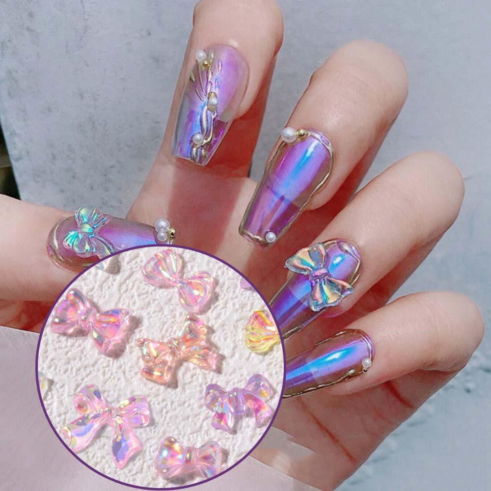 Mxbeauty 3D Dekorasi Nail Art Semi Transparan Halus Aurora Ikatan Simpul Manicure Accessoires Sparkling DIY Alat Kecantikan Kuku