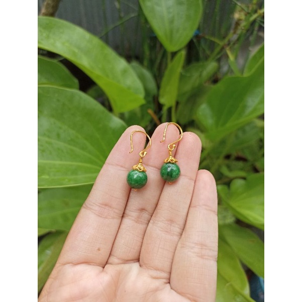 anting perak bali lapis emas batu giok