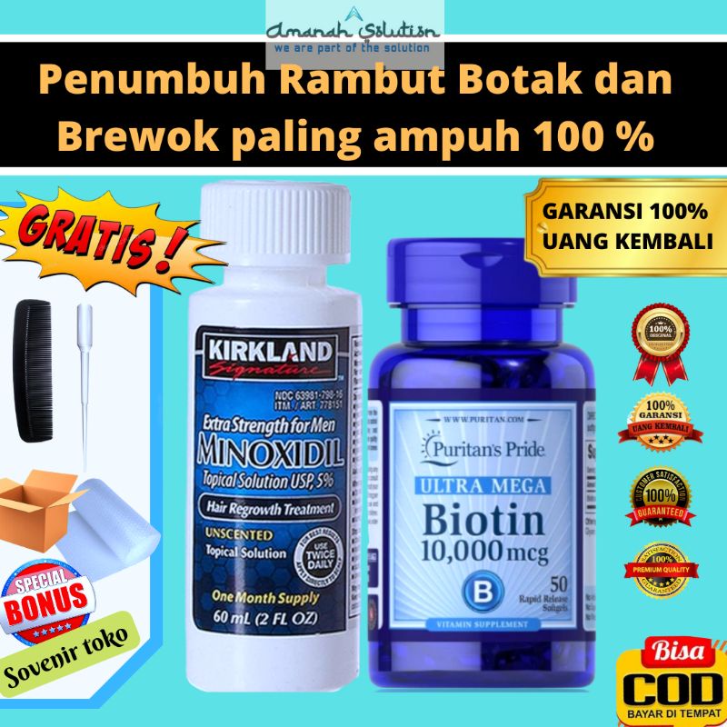 [PAKET HEMAT] KIRKLAND MINOXIDIL &amp; BIOTIN 10.000 mcg | OBAT PENUMBUH RAMBUT BOTAK | OBAT PENUMBUH BREWOK AMPUH