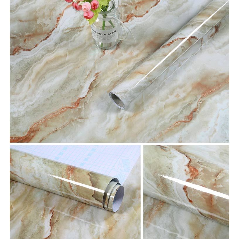 Kunataruma Wallpaper Sticker Motif Marble Marmer Meja Makan Dapur Dekorasi Dinding Lantai 3D Kulkas-Variasi #4
