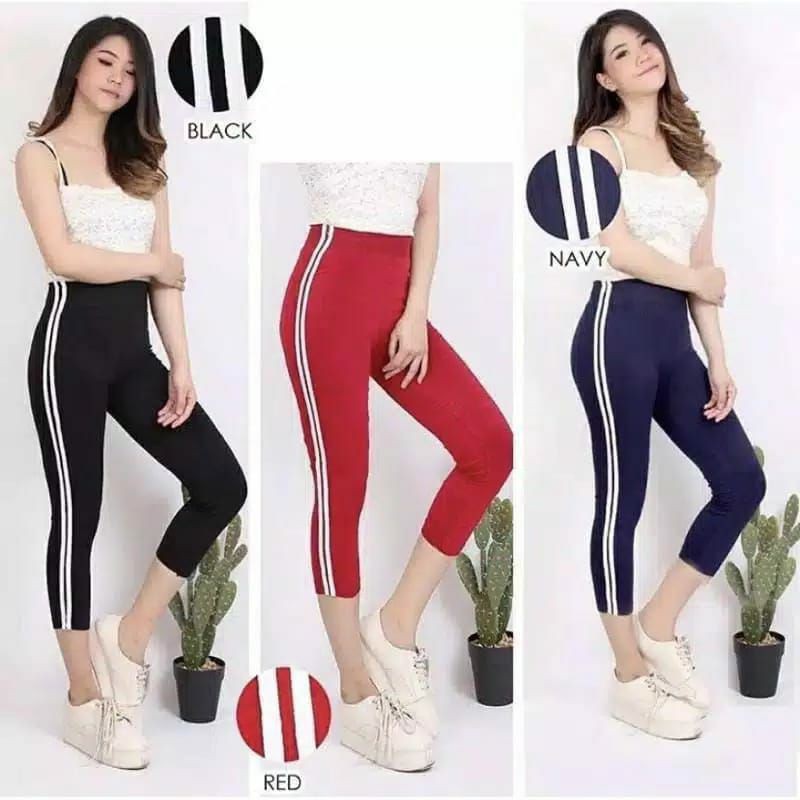 COD  LEGGING 7PER8 LIST PUTIH - PUSAT LEGGING IMPORT MURAH / LEGGING WANITA IMPORT