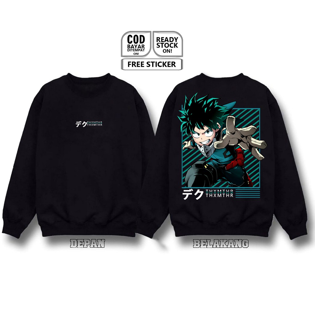 SWEATER CREWNECK IZUKU MIDORIYA DEKU デク MY HERO ACADEMIA ANIME MANGA JEPANG KATSUKI SHOTO EIJIRO SC