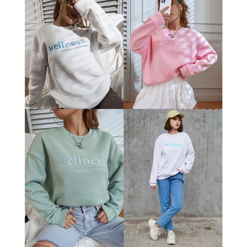 WELLNESS EMBROIDERY FLEECE SWEATER WANITA BAHAN FLEECE