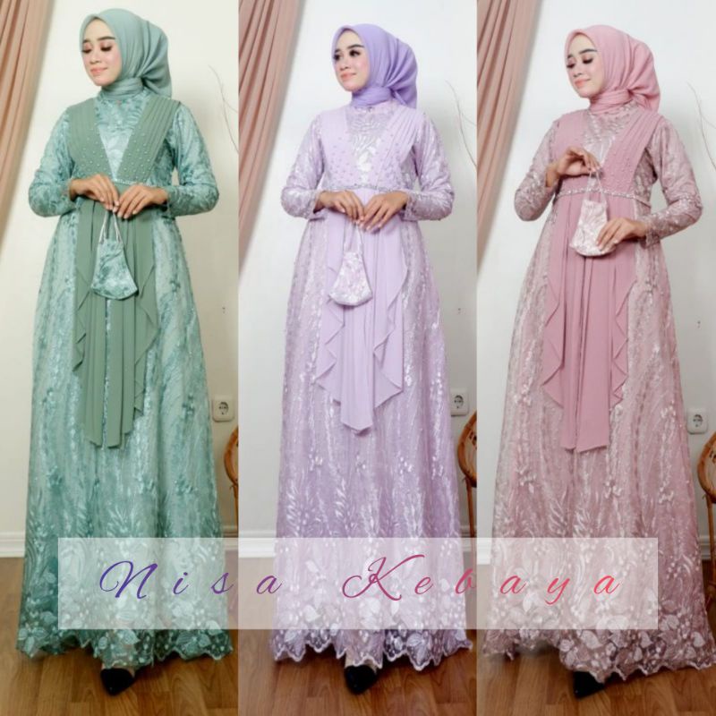 Kebaya Gamis Nazwa NK / Gamis Brokat Pesta Mewah / Baju Kondangan / Baju Pesta / Kebaya Wisuda