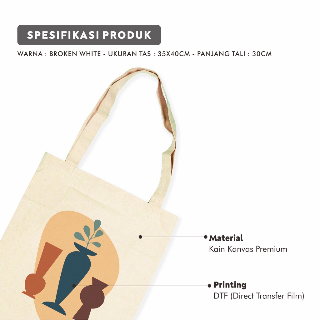 Sevine Tote Bag Kanvas Tas Fashion Totebag Wanita DTF Printing Nordic Aesthetic Series - KPA5