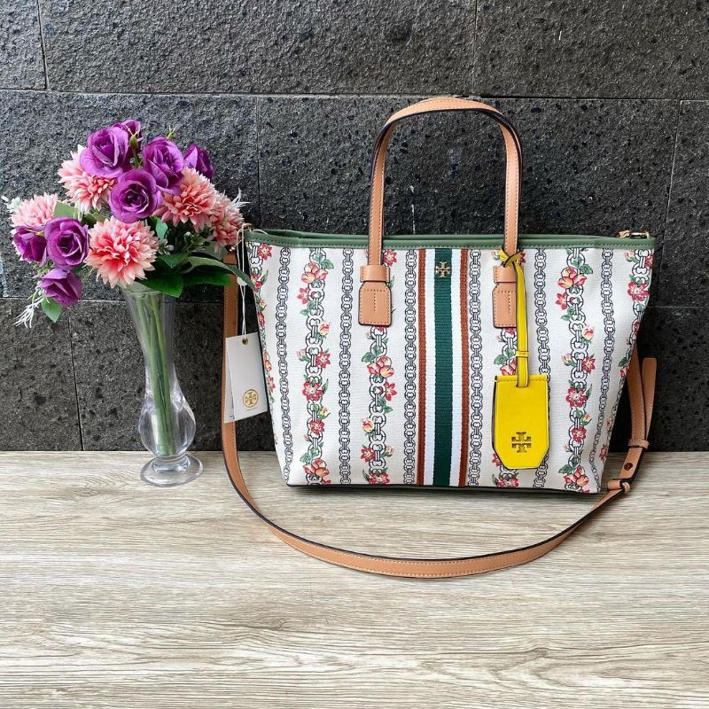 Tory Burch Gemini Link Canvas Floral Tote Small