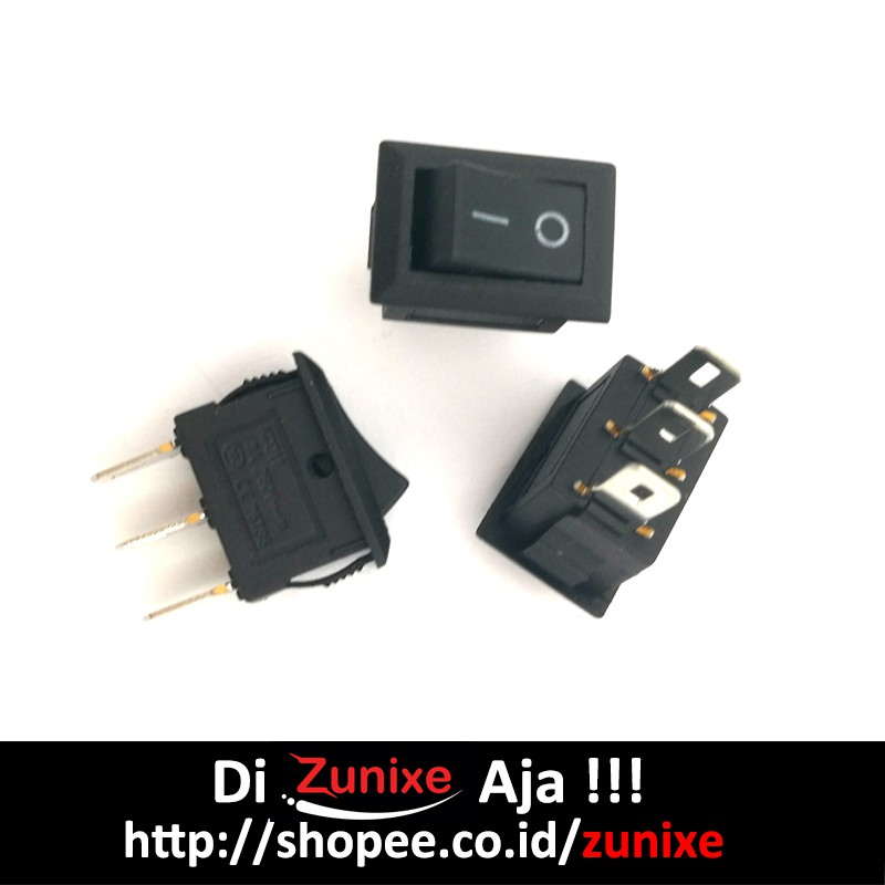 ROCKER SWITCH MINI 3 PIN WARNA HITAM AC 250V 3A ON-OFF I / O SPDT 15MM